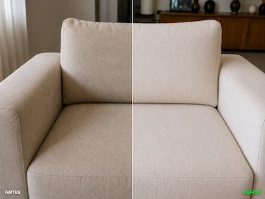 Antes e depois de higienização de sofá em Maringá